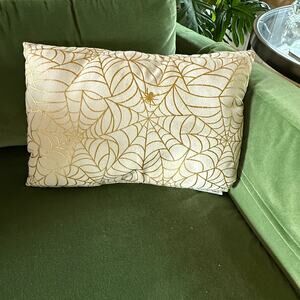 Gold Spider Web on Ivory LInen-Look 12”x18” Halloween Throw Pillow